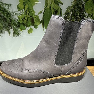 wellfeat Damen Chelsea-Stiefeletten Leder Grau Slip-On Elastikeinsatz flach 39
