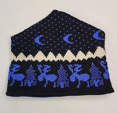 Wapiti Woolies Adult Beanie Moose Mountains Night Sky Black Blue Hat Sz M Wool 