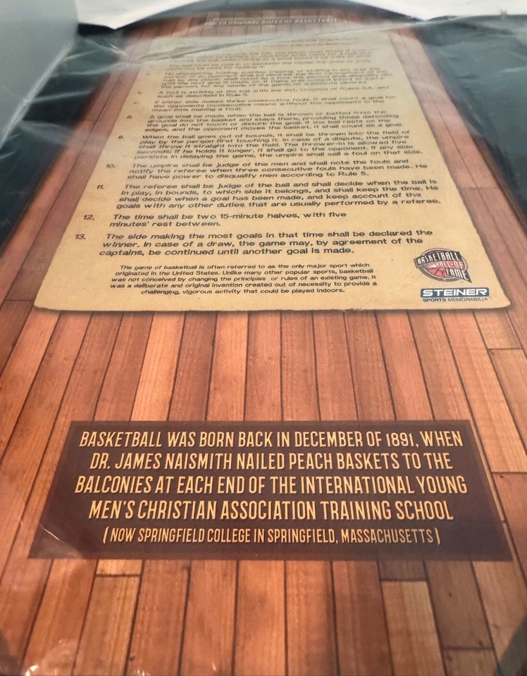 NBA Steiner Sports 13 Reglas Originales de Baloncesto Foto Placa 22"x12" Sellada Foto 4 de 4
