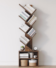 SUNMORY 6 Tier Tree Bookshelf, Small Bookcase with Storage Cabinet, Modern Tall