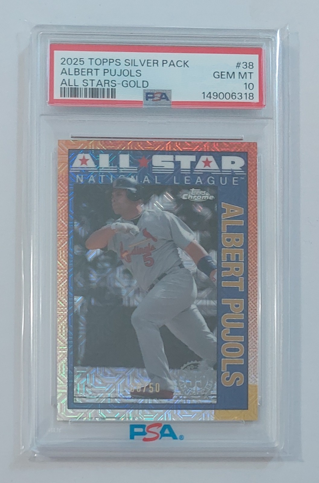 2025 Topps Chrome Silver Pack All-Stars Albert Pujols Gold /50 PSA 10 POP 1 view 1
