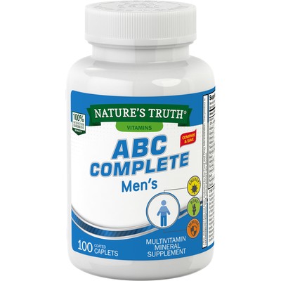 Nature's Truth ABC Complete Men's Multivitamin Mineral Supplement Caplets 100 Ct