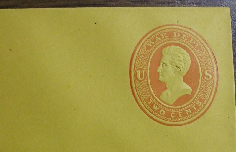 UO49 War Department 1875 rare mint entire red on orange, very nice! cut square