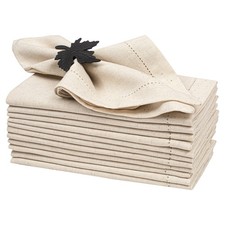 Lightnpro Flax Linen Napkins Set of 12   Hemstitched Dinner Cloth Napkins, Wa...
