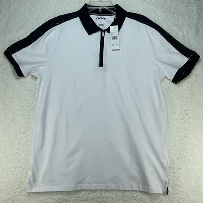 DKNY Quarter Zip Polo Shirt Size Large White Short Sleeve Embroidered Logo NWT