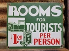 VINTAGE ROOMS FOR TOURISTS PORCELAIN SIGN OLD HOTEL MOTEL $1 TRAVEL LODGE CABIN