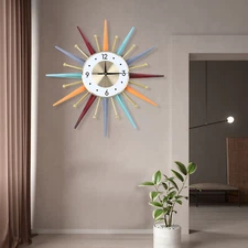 56CM Vintage Sunburst Wall Clock Colorful 3D Hollow Metal Large Wall Clock Decor