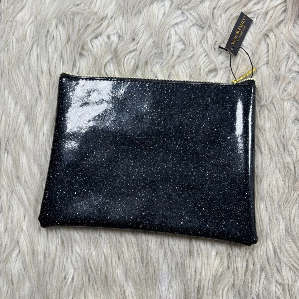 Bolso de Cosméticos Nuevo con Etiquetas Sage & Emily Negro Patente Brillo Cremallera Superior Foto 3 de 4