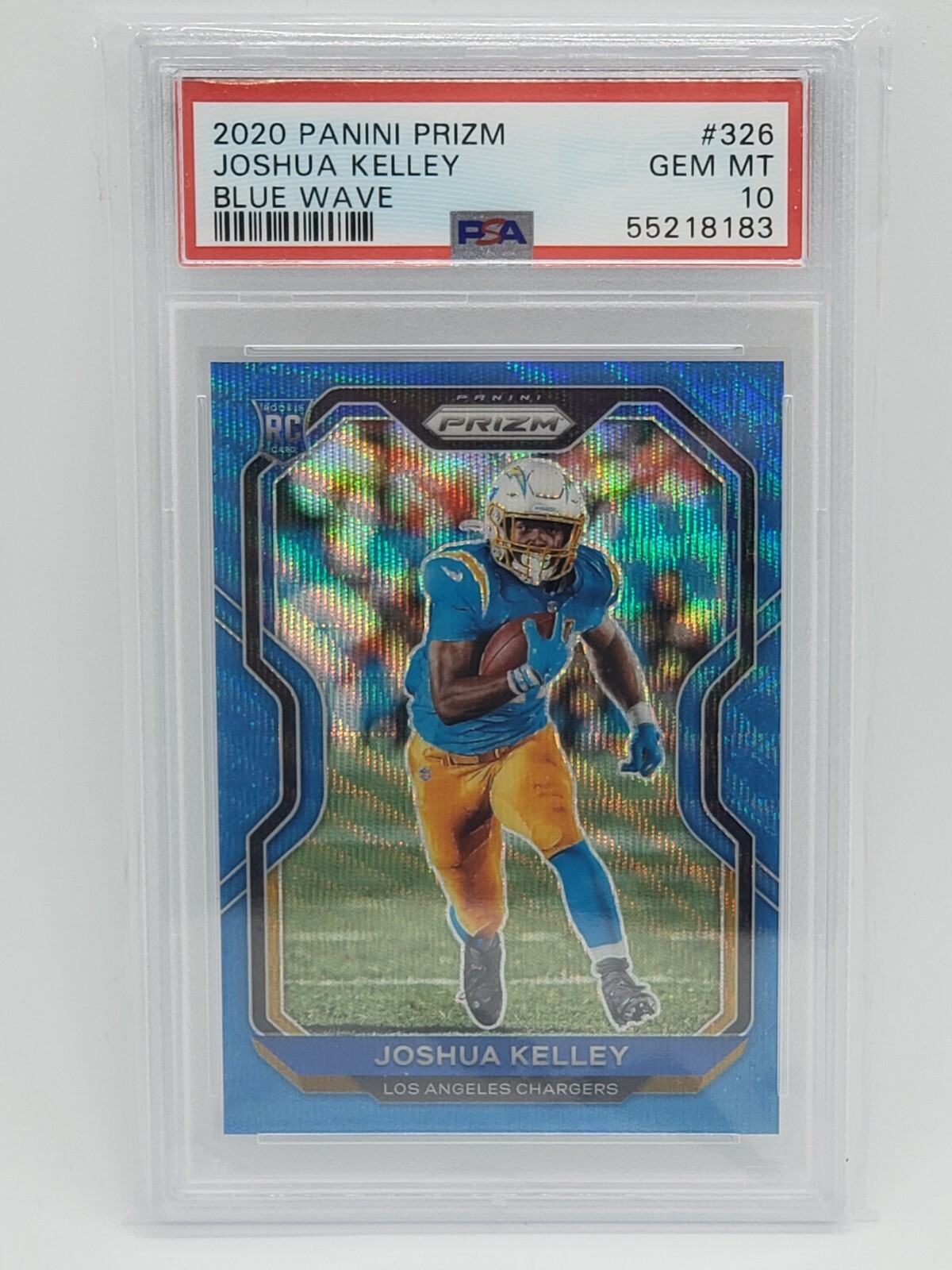 2020 Panini Prizm Blue Wave /199 Joshua Kelley #326 Rookie PSA 10