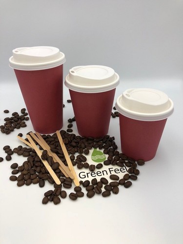 4/8/12/16oz 100 x Disposable Coffee Cups Red Paper Cups Party Cups With Lids - Picture 3 of 23