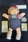 Vintage Cabbage Patch Kids Boy Doll Blonde Curly Hair Blue Eyes Overalls Red Hat