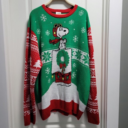 Peanuts Snoopy Ugly Christmas Sweater Size 3XL Big Tall XXXL Fair Isle Red Green eBay
