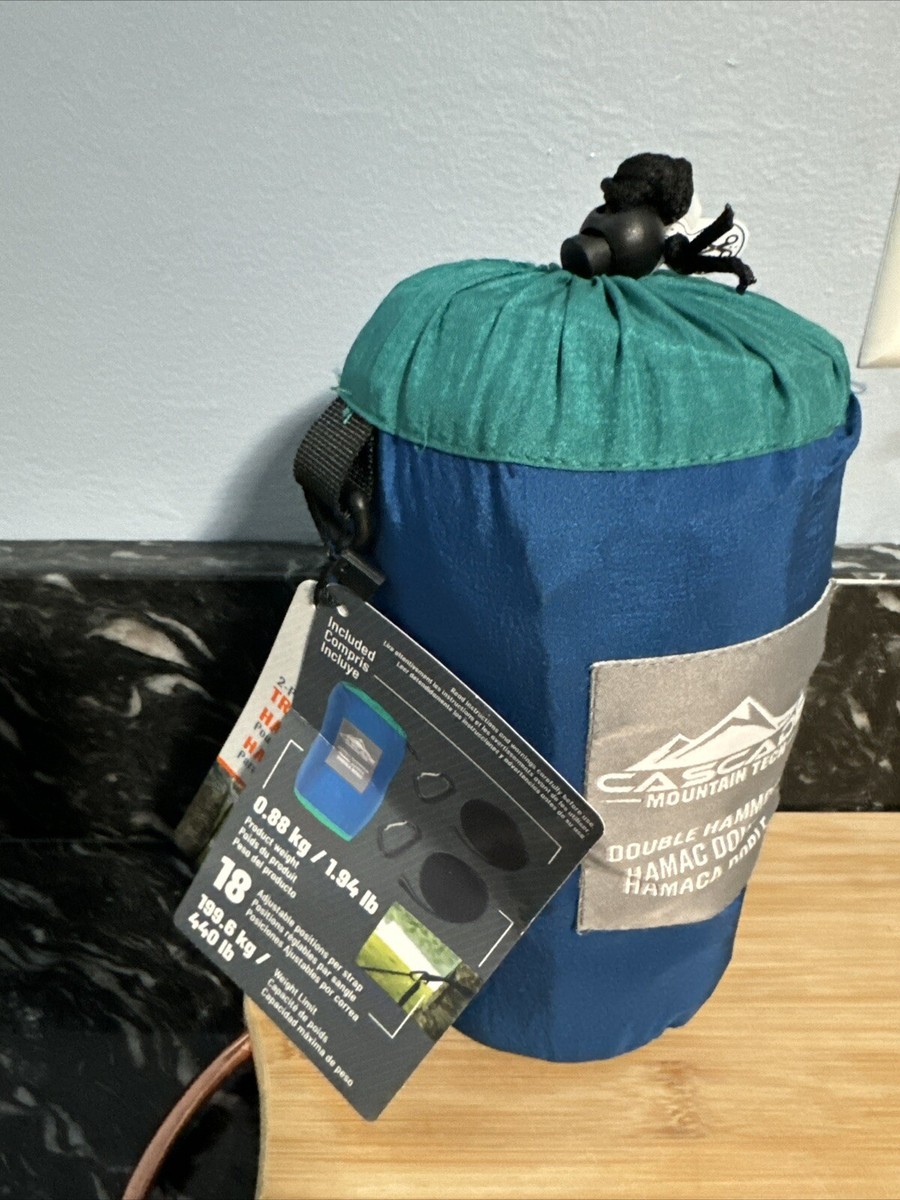 Hamac 2 Places Cascade Mountain Tech - Double, En Nylon Bleu, Pour Voyage Et Camping - Neuf