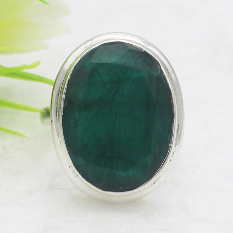 925 Sterlingsilber Smaragd Ring Simulierte Edelstein Handmade Birthstone Schmuck - Bild 4 von 4