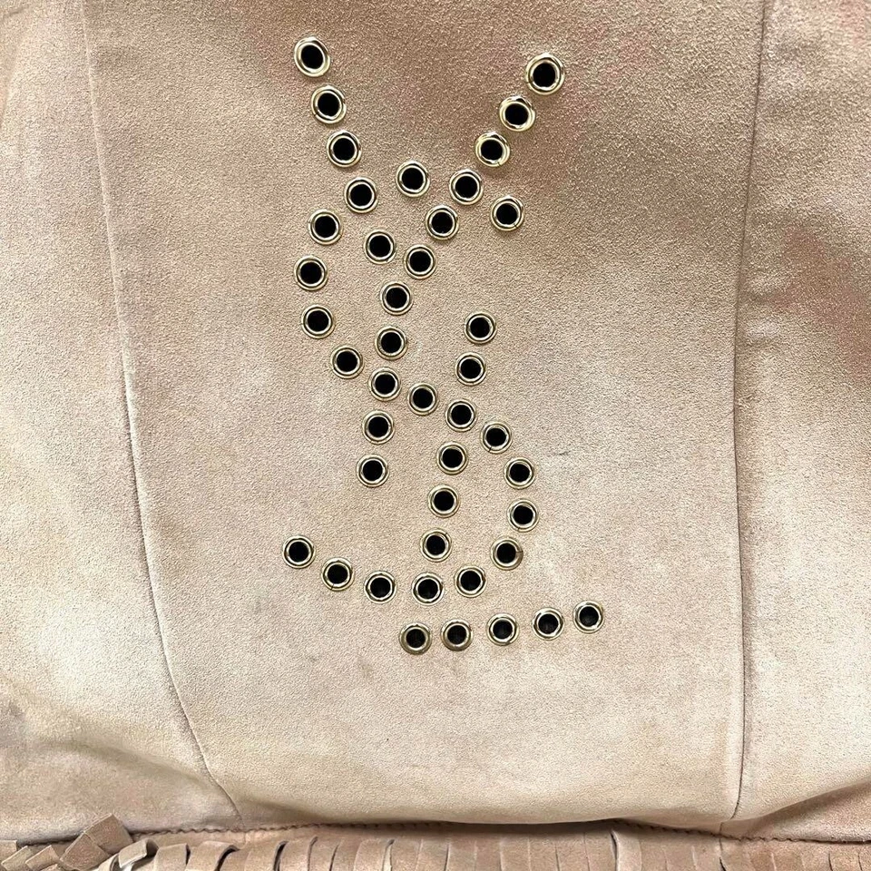 Bolso de Mano Yves Saint Laurent KAHALA Beige Flecos Cuero Gamuza Genuino De Colección Foto 3 de 4