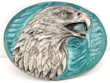 Vintage 1987 Siskiyou Turquoise Enamel Pewter Eagle Belt Buckle