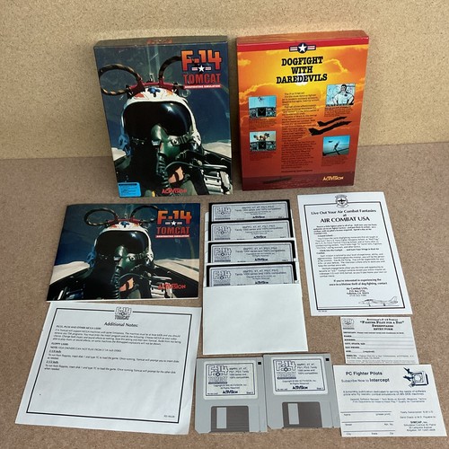 Vintage F-14 Tomcat simulator by Activision 1990 for PC on 5.25+3.5 disk Big Box