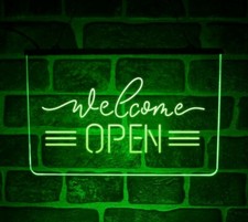 Welcome Open LED Neon Light Sign | Hanging Shop Window or Bar Lit Up USB Plaque
