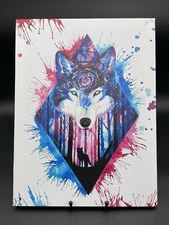 Southwestern Wolf Face Print Canvas Blue Pink Purple Timber Wild Cosmic Gift