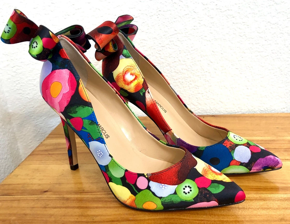 Neiman Marcus Colorful Floral Verity Pointed-Toe Bow Pumps Shoes Heels Size  6.5