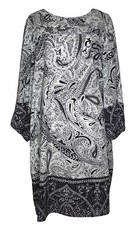 LOFT M Dress Black White Paisley Print Shift Long Sleeve Flowey Colorblock