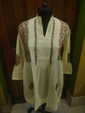 M 40 PLEATED TUNIC 100 COTTON HANDMADE ETHNIC TOP KURTA KURTI CHIKAN EMBROIDERY