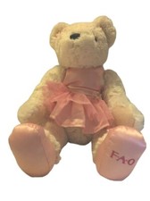 FAO Schwarz Stuffed White 12" Teddy Ballerina Pink Tutu 2015 Plush Bear Seated