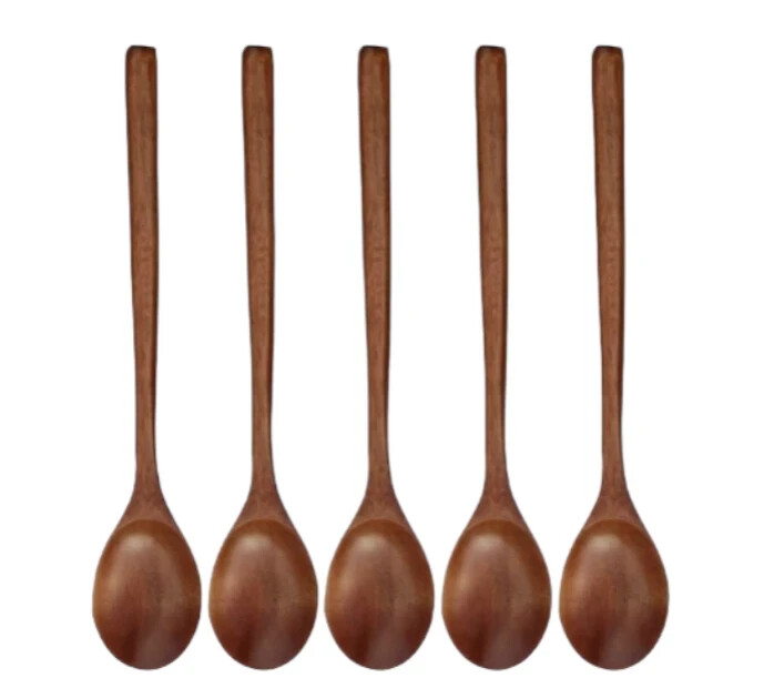 Wooden Spoon Long handle Wooden Spoon For Soups Coffee Cooking Desert (5 Spoons)