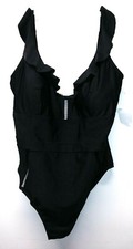NEW Allure Swimsuit Bathing Suit Plus Sz 3 22/24 One Piece Black Ruffle Trim