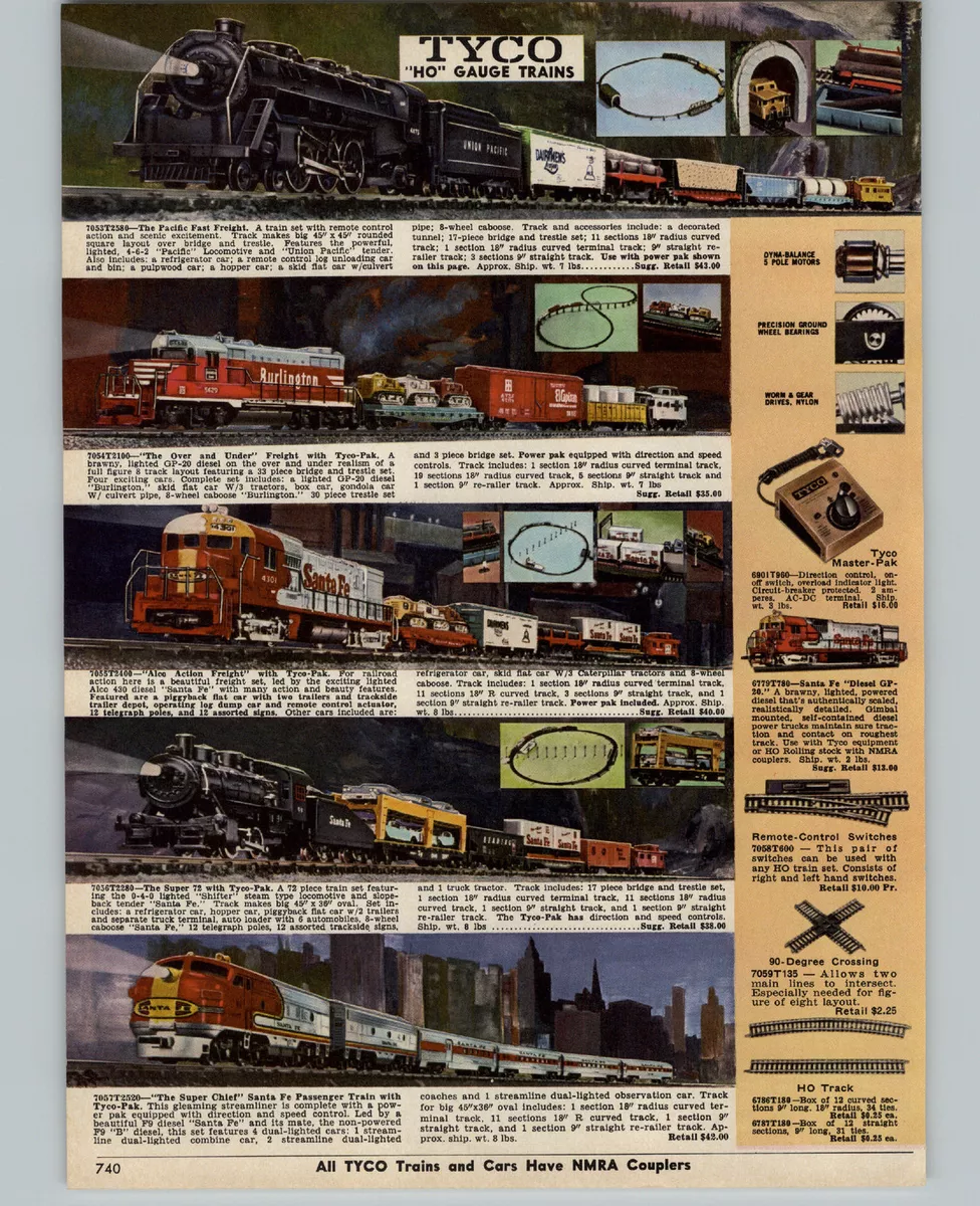 1970 PAPER AD 2 PG Tyco Toy Electric Train Sets HO Gauge Marx 027 Steam Freight