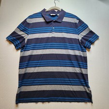 Calvin Klein Mens Polo Shirt X-Large Black Grey Stripe Split Hem Cotton Logo