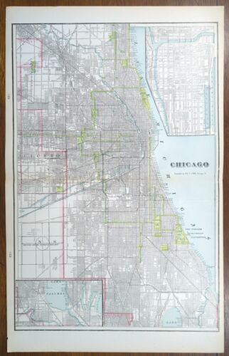 Vintage 1902 CHICAGO ILLINOIS Map 14"x22" Old Antique Original CUBS WHITE SOX - Picture 1 of 21