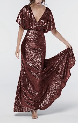 burgundy plunge dress ALHAMBRA GOWN | CULT MIA long Bridesmaid Dresses champagne Plunge neckline SIZE:Medium cup D Turtleneck Mini Dress w/