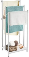 44 Inch Tall Free Standing Towel Rack with Metal Storage Shelf 16.5in, White 