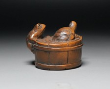 Netsuke Frog Japanese Boxwood carved Antique Edo Era Ojime Inro 0123