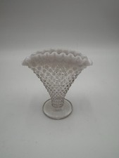 Vintage Fenton White Opalescent Hobnail Ruffle Fan Vase 6 Inches