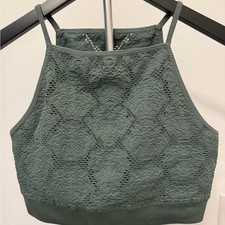 Aerie Real Good High Neck Seamless Lace Bralette Tank Top   Sage Green -L