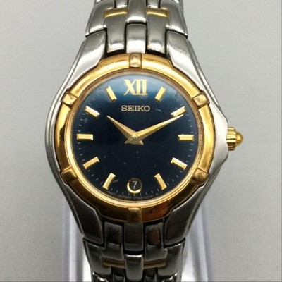 Seiko V708-0369 Womens Watch Blue Dial Two Tone Date V789-0369 New Battery 6.25''