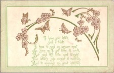 Butterfly Featured on Interesting Vintage Greeting Postcard m/12 BJ1162
