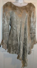 Beautiful Beige SPENCER ALEXIS Long Sleeve Asymmetrical Hem Top w/Rhinestones 14