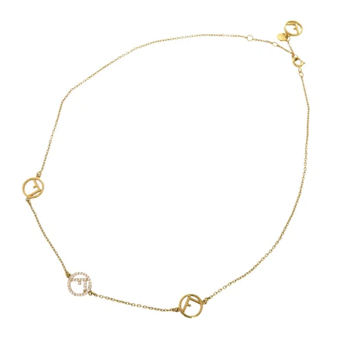 Collana Fendi F's pietra metallo oro catena ciondolo accessori moda