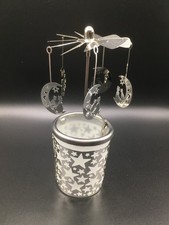 Glas Karussell Windlicht silber ca. 15 cm Motiv Mond und Katzen