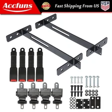 For EZGO Yamaha Club Car 4 Retractable Golf Cart Seat Belts And Bracket Kit NEW