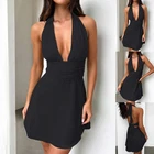 Sexy Women Backless Deep V-Neck Dress Ladies Lace Up Sleeveless Party Gowns US