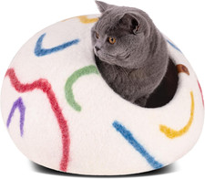 Cat Cave   Premium Felt Cat Bed for Indoor Cats, Handmade Merino Wool Ivory Rai