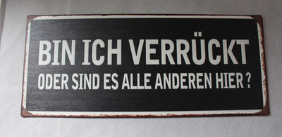 Blechschild Spruch  ''Bin  ich verrückt oder sind es alle anderen hier'' 30x 13 cm