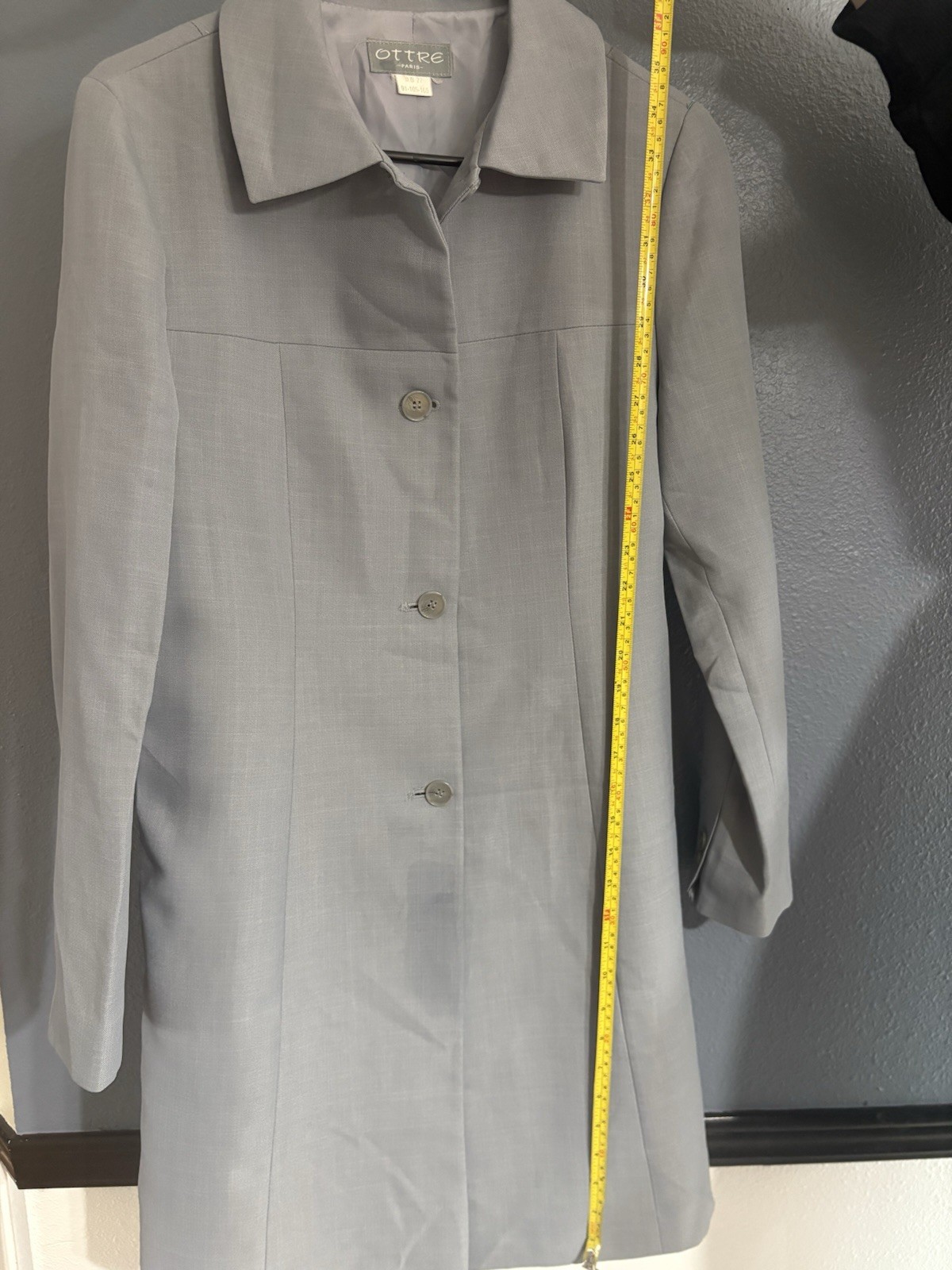 OTTRE PARIS Gray Collared Button Front Lined Long… - image 6