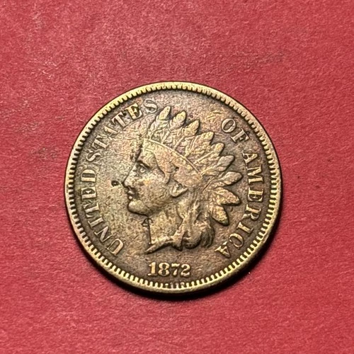 (1) Beautiful Toned Antique 1872 Indian Head Cent/Penny CHOICE F-FINE KEY DATE