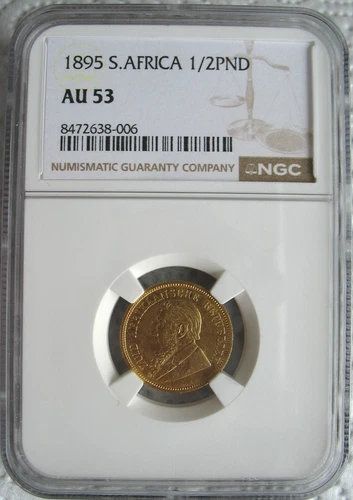 South Africa 1895 Gold 1/2 Pond NGC AU-53