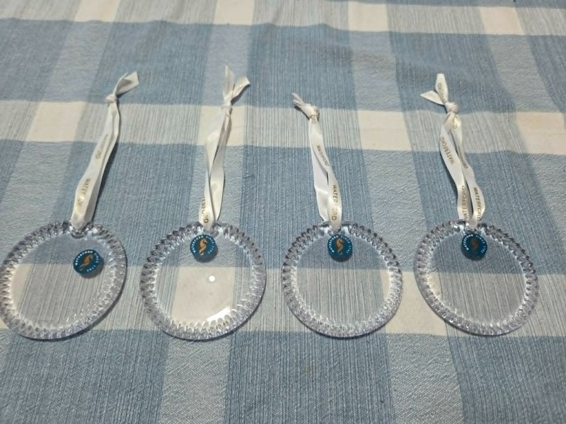 Lot of 4 Waterford 'Engrave Disk' Crystal Ornaments